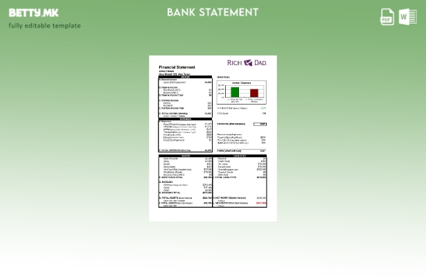 Модерен стил на шаблон за збор за извод од банкарски извод од богат татко на САД
